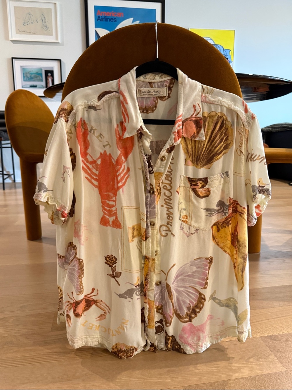 We The Free White Button-Front Shirt with Coral, Brown and Pastel Prints - Picture 2 of 4